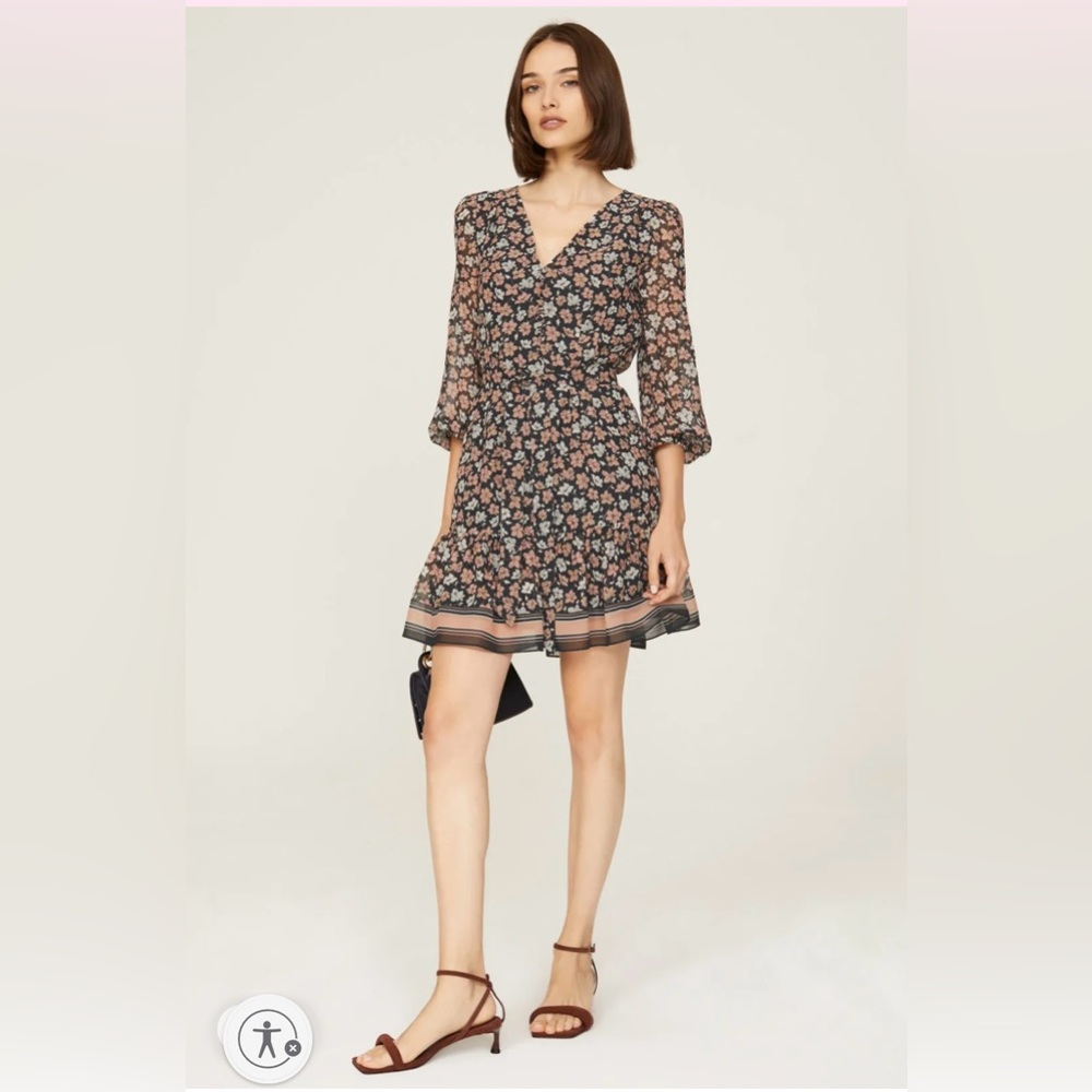 Club Monaco Black Floral Long Sleeve Dress
